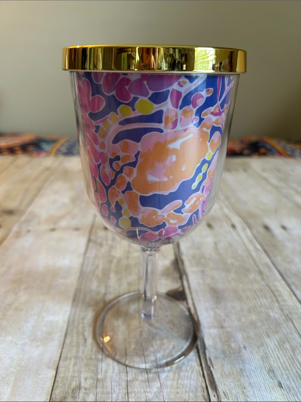 Lilly Pulitzer Gold Round Lid with Pink Jewel